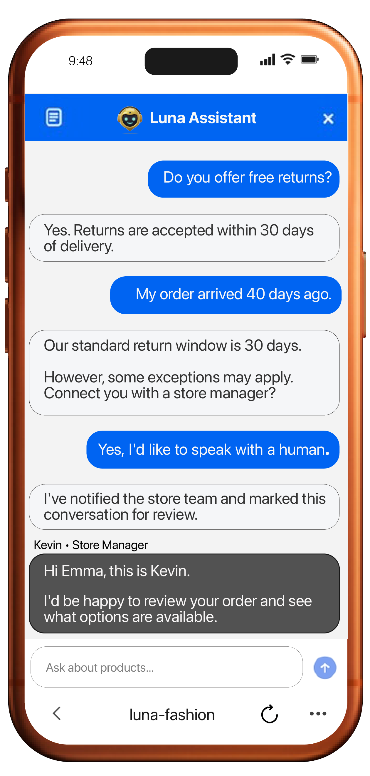 Starter Link AI chat with human handoff